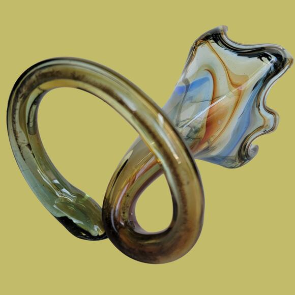 Vintage MCM 1960s Blue and Rust Sooner Art Glass Trumpet Vase - Picture 3 of 5